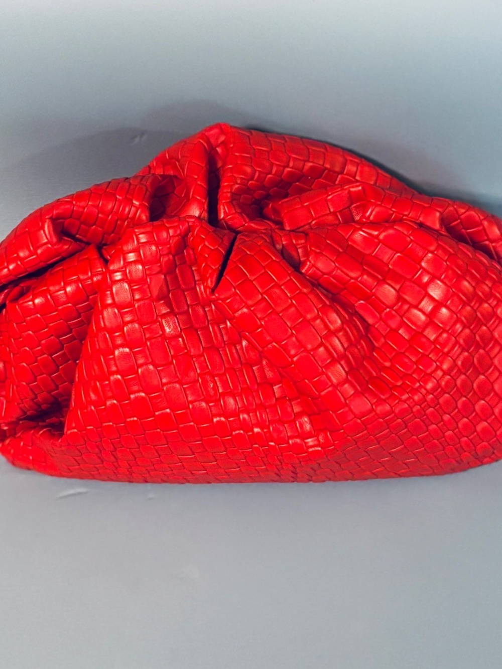 Woven Red Faux Leather Clutch With Snap Closure - Picture 4 of 8